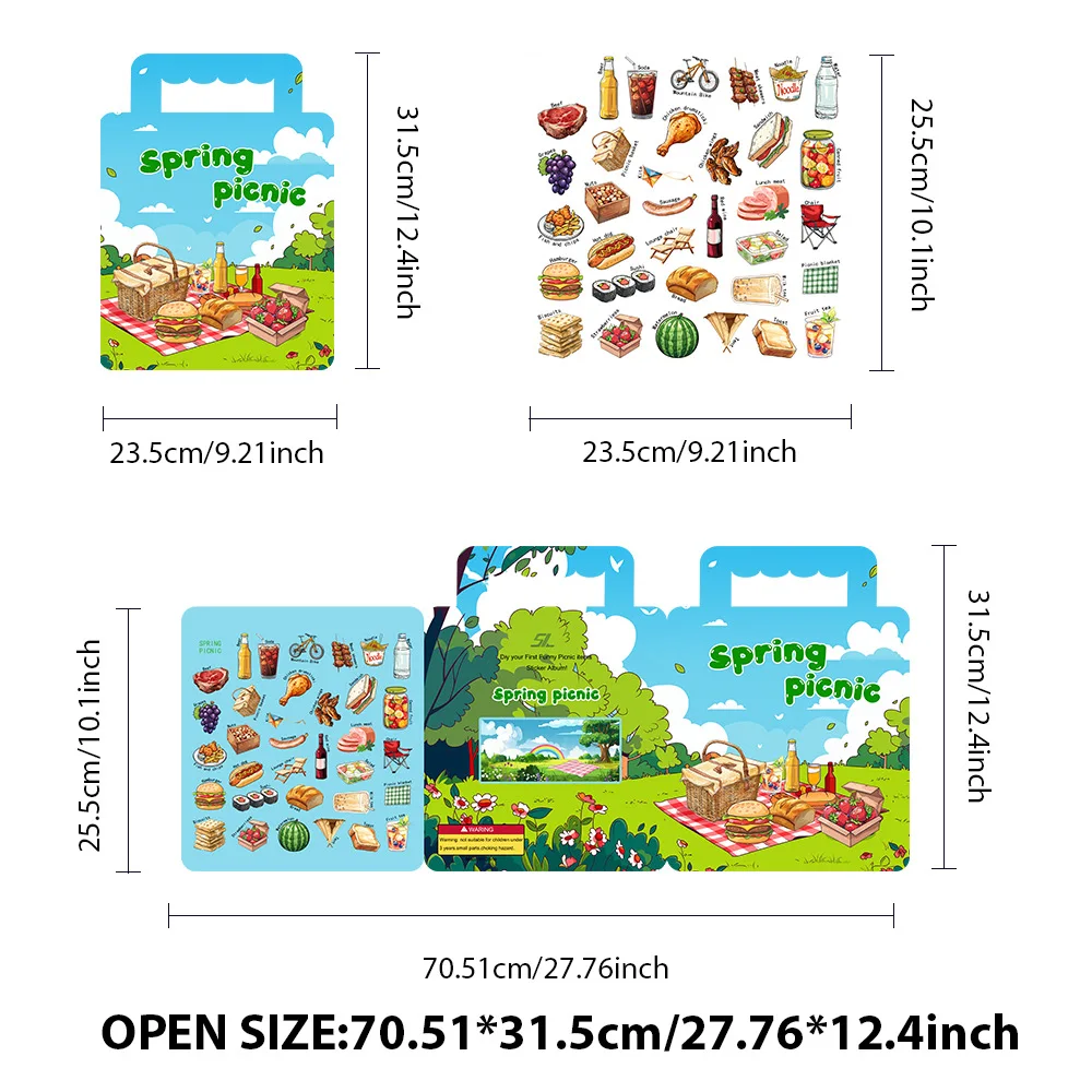 Bview Art Kids Sticker Book: Picnic & Spring Adventure, Reusable Early Learning Educational Toy for Focus & Fine Motor Skills