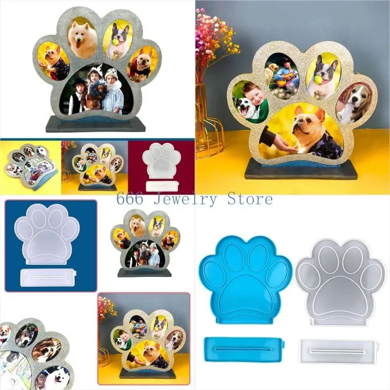 

F2TD Dog Paw Photo Frame Mold Epoxy Silicone Mold Table Ornament Pendant