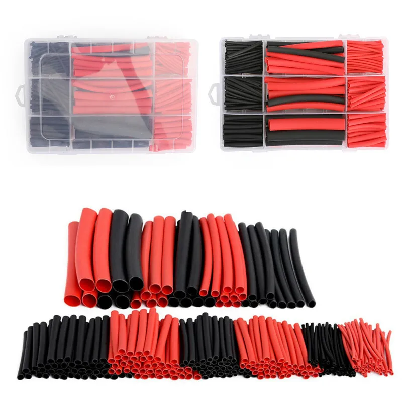 254/270Pcs 3x Krimptape Lijm Rood En Zwart, Warmtekrimpbare Buiskast Krimpkous Gecombineerd Met Krimpisolatie