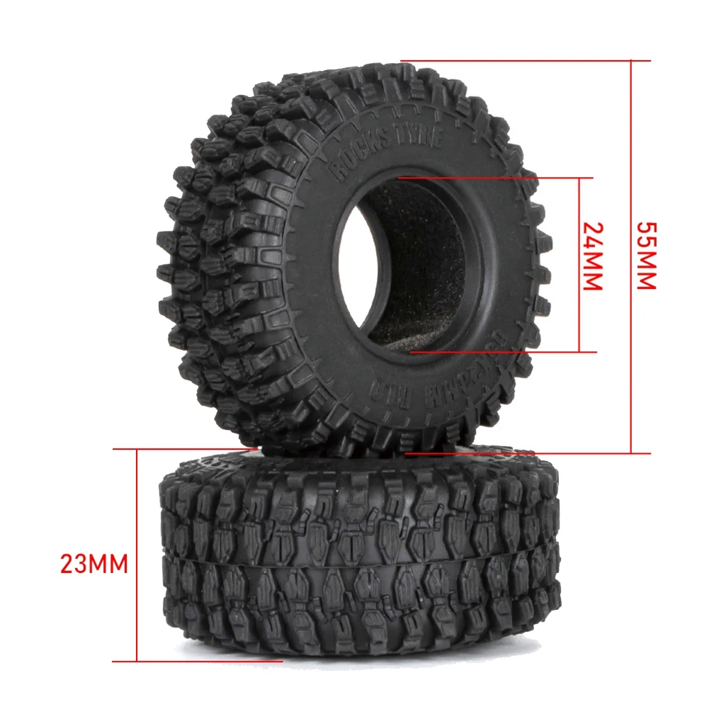 1.0Inch Soft Rubber Wheel Tires 55X23mm Rock Terrain for 1/24 RC Crawler Car Axial SCX24 TRX4M