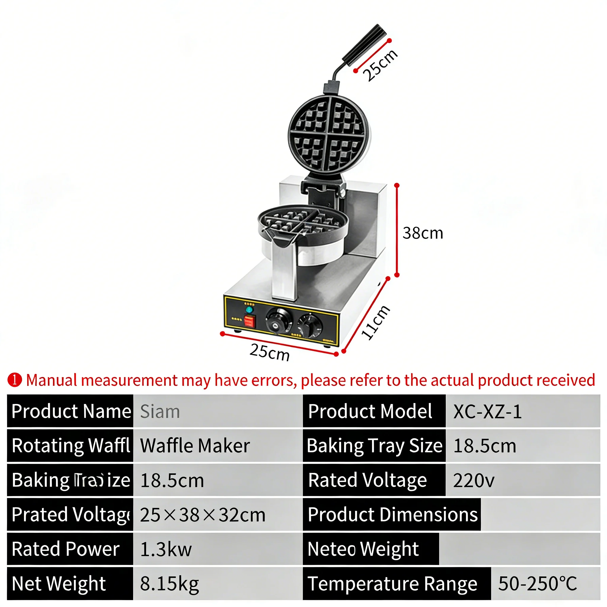 

Electric Rotating Waffle Iron Commercial Waffle Maker for Pancake & Grid Waffle Making