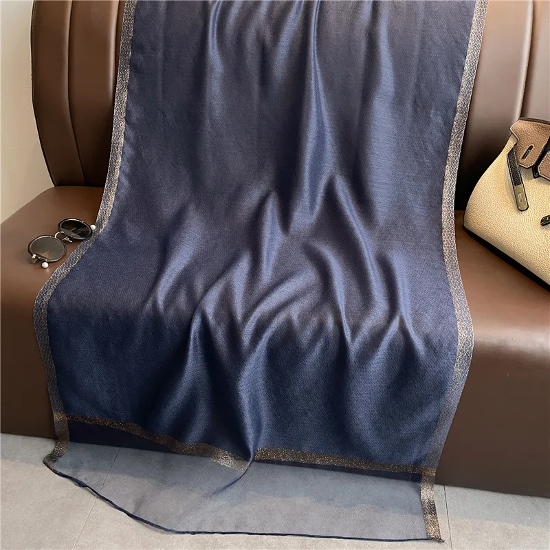 Modischer Luxus Einfarbiger Langer Seidenschal für Damen Weicher Glatter Schal Kopftuch Hijab Outdoor-Schal Langer Umhang Strandtuch – Detail 13