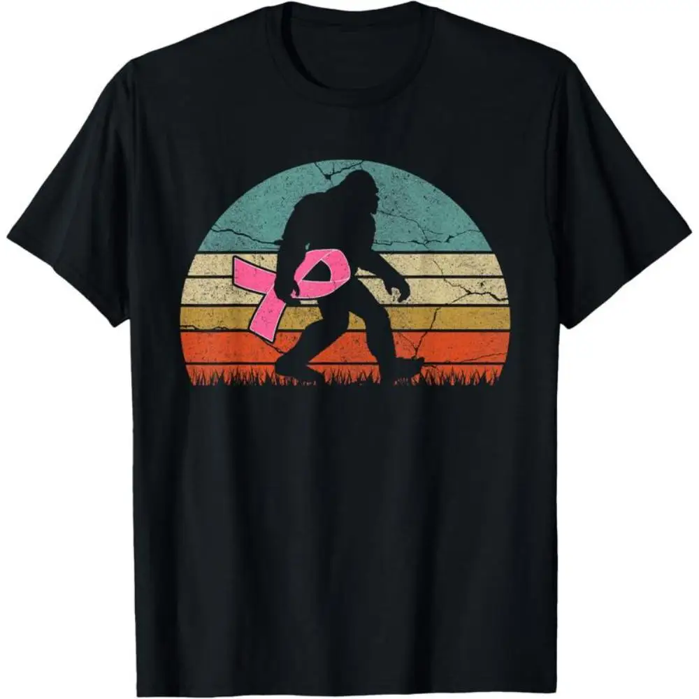 

Funny Bigfoot Graphic Tee Women Plus Size Breast Cancer Awareness Inspired T-Shirt Retro Sunset Loose Fit Summer Casual Top