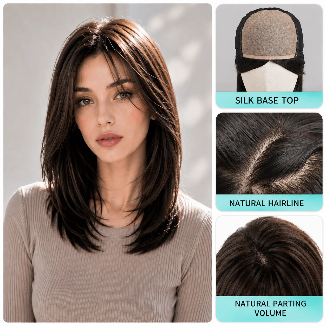2# Brown Silk Base Wig Natural Black European Virgin Hair 100% Human Hair with Silk Top And PU Edge Ready to for Women 20-24inch