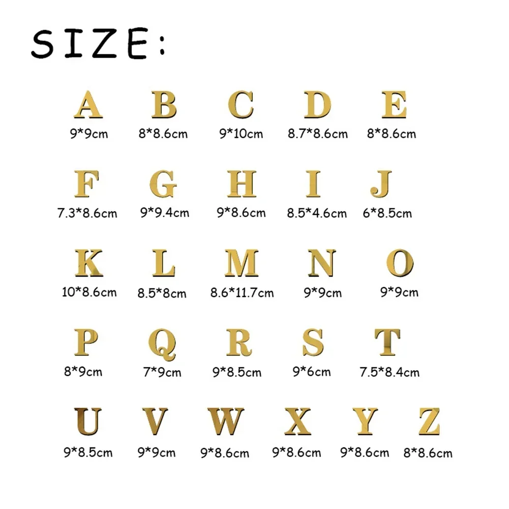 Gold Alphabet Mirror Wall Stickers, DIY Party Decor, Acrylic Material, English Letters, Office/Home Decoration