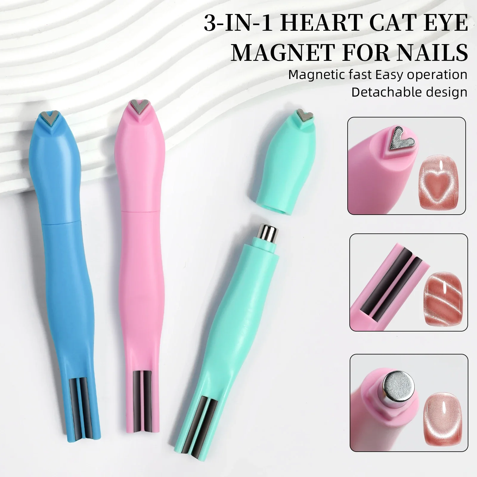 

3 in 1 Cat Eye Effect Double 3D Love Heart Nail Magnet Line Moon Snake Pattern French Nail UV Attraction Magnetic Stick Manicure