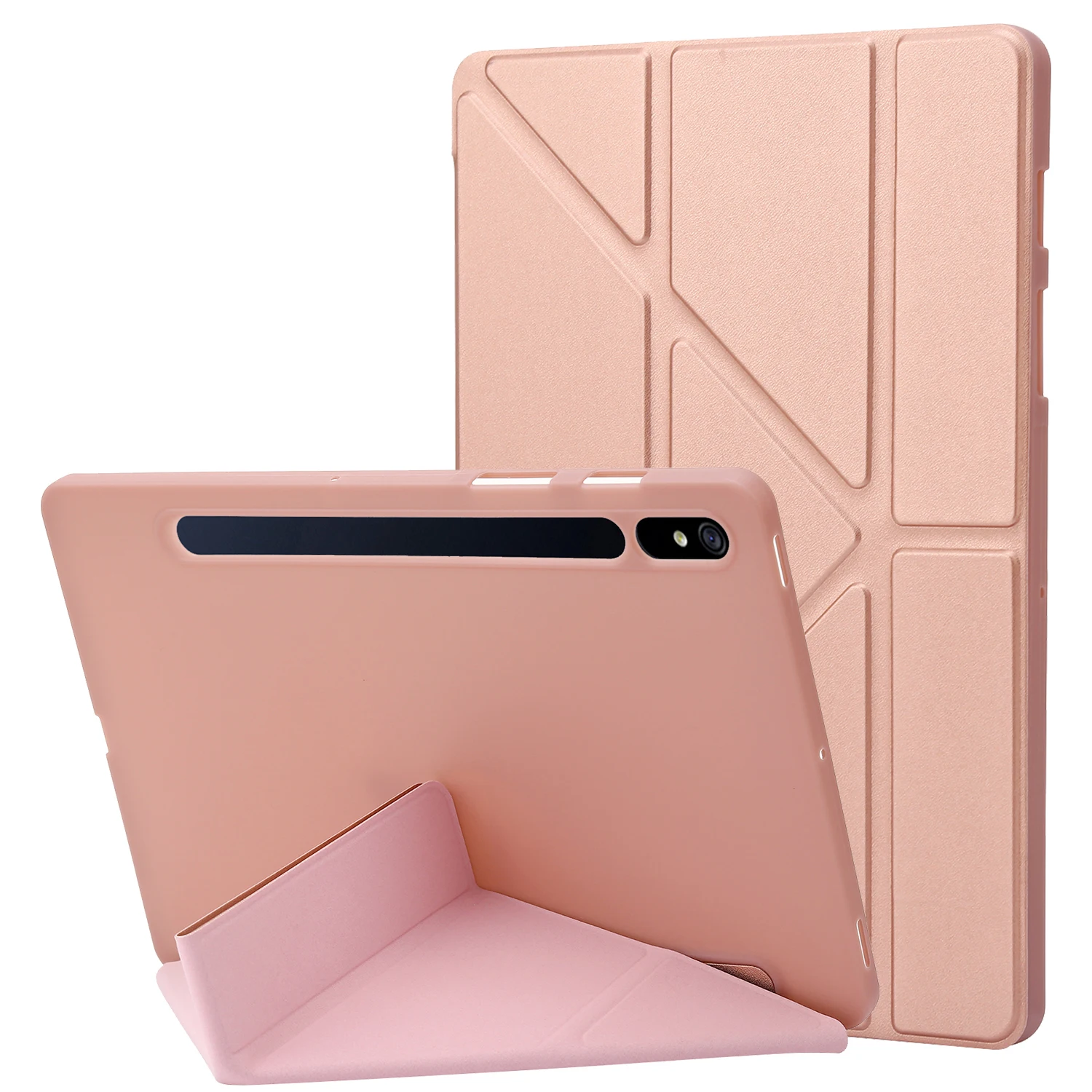 

For Samsung Galaxy Tab S9 Case Auto Wake / Sleep Silicone+PU Tablet Cover - Rose Gold