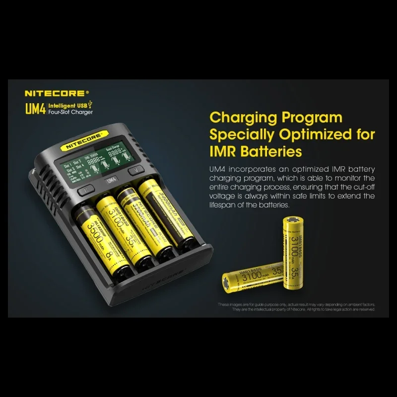 Original Nitecore UM4 2A USB Four-slot QC C4 VC4 LCD Smart Charger IMR INR ICR Li-ion AA 18650 14500 Charger