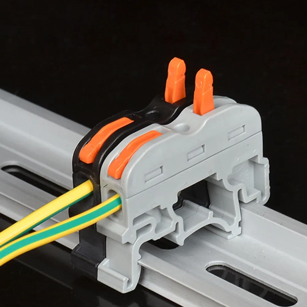 10Pcs Grey -211 Din Rail Compact Wiring Terminal Block Push-in Conductor Connector for Hard Wire Easy Install Reusable Test