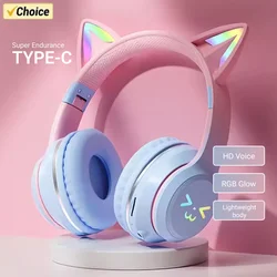 TWS Wireless Headphones RGB Cute Cat Girls Kids Headset with Microphone Stereo Music Gaming Headsets Control Lights Earphone P9