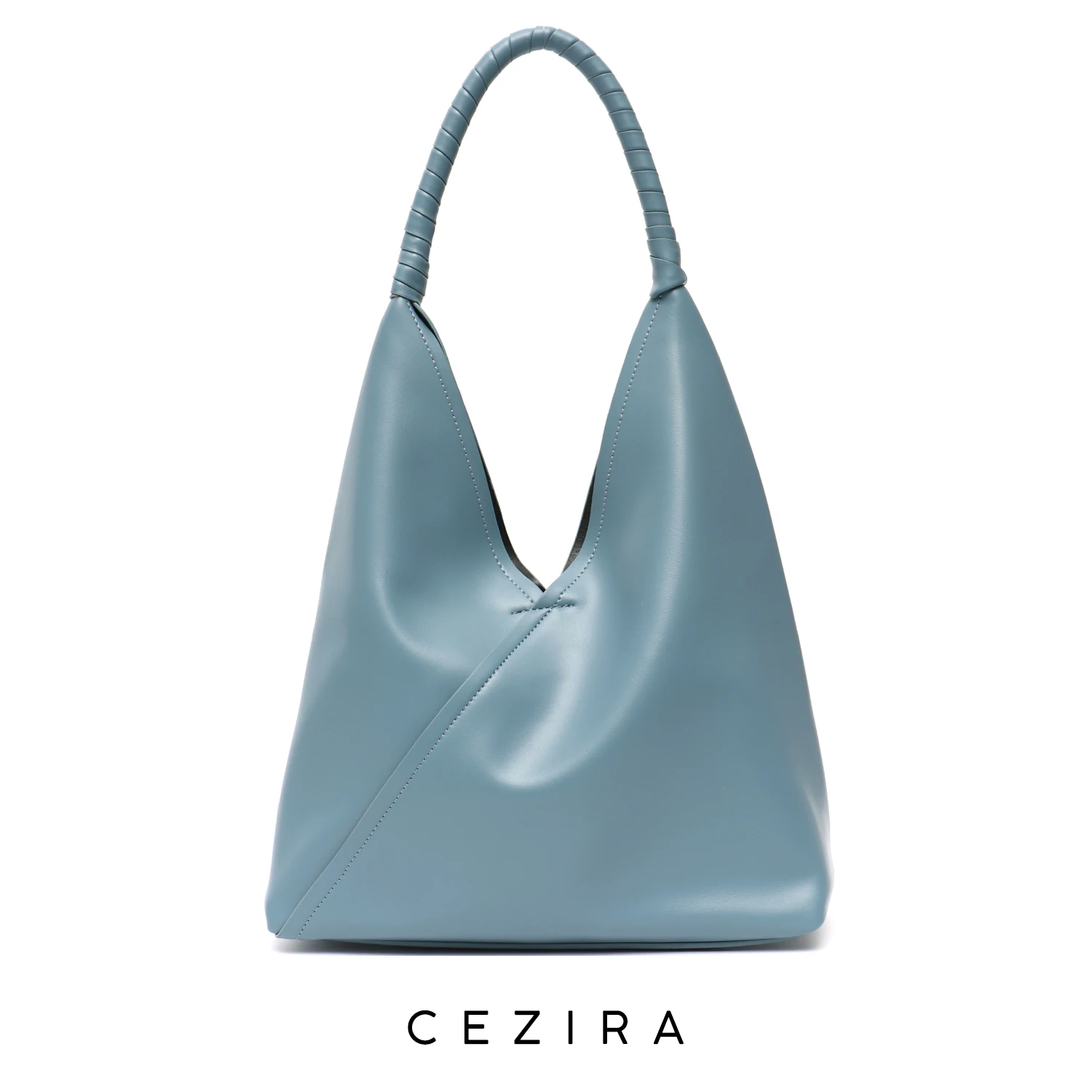 CEZIRA Design PU Vegan Leather Women Over Shoulder Hobo Bag Single Woven Handle Bucket Lady Large Soft Casual Handbag Inner Bag