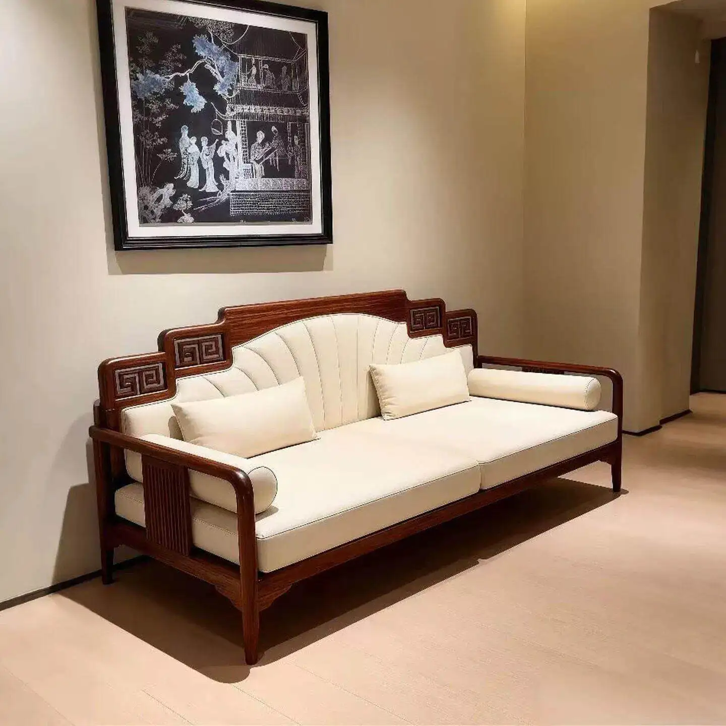 New Chinese style, North American black walnut sofa, three-person Zen solid wood furniture