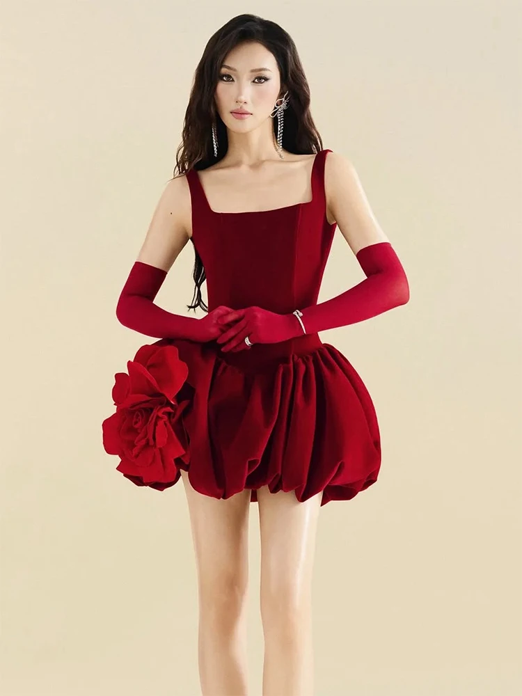 

Ele Floral 3D Printed Strapl Dr Women's High-End Feel Birthday Par Gown Faionable Mid-Waist Polyester Skirt