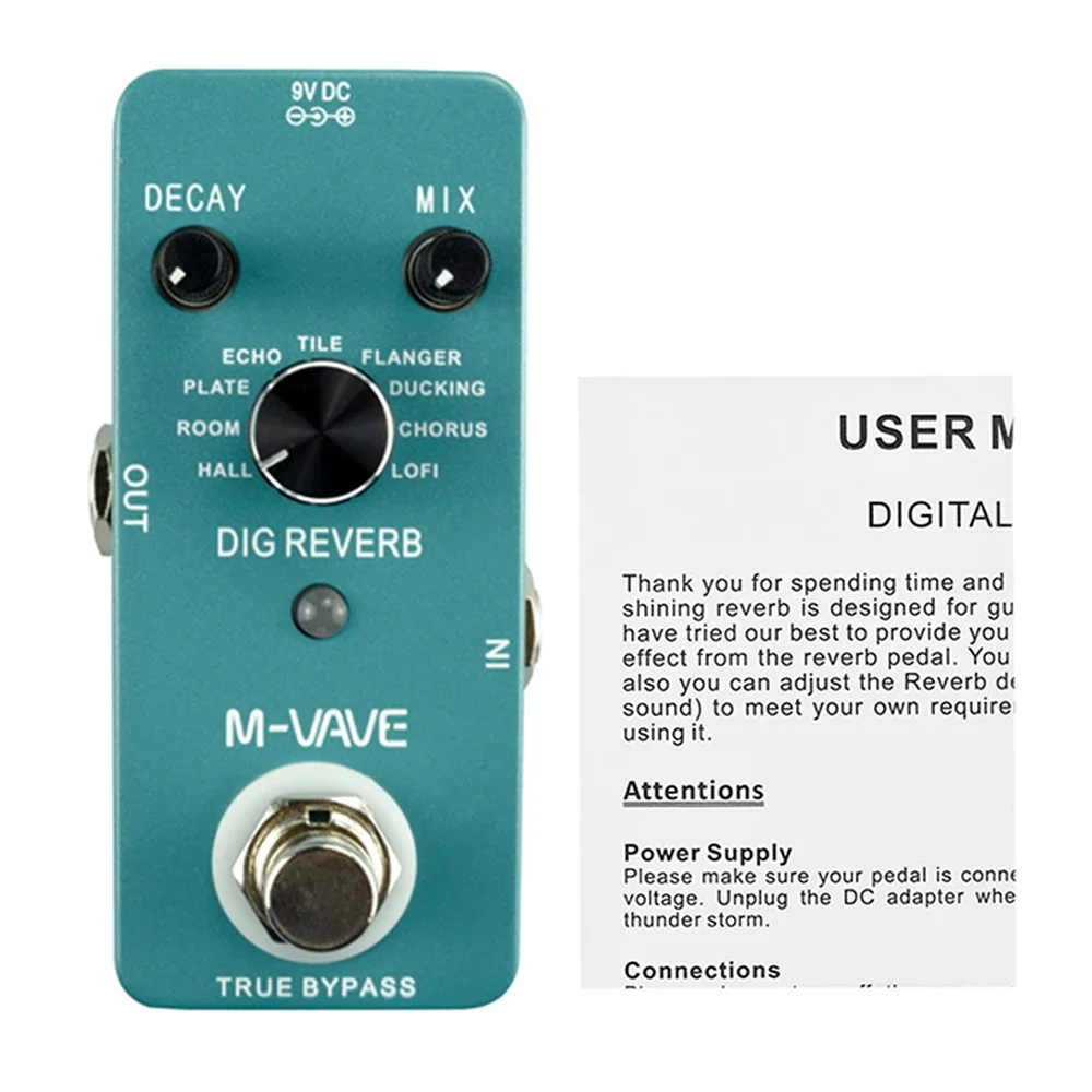 M-VAVE Pedal de efecto de guitarra de reverberación Digital 9 tipos de reverberación Control de decay y mezcla Pedal True Bypass piezas y accesorios de guitarra