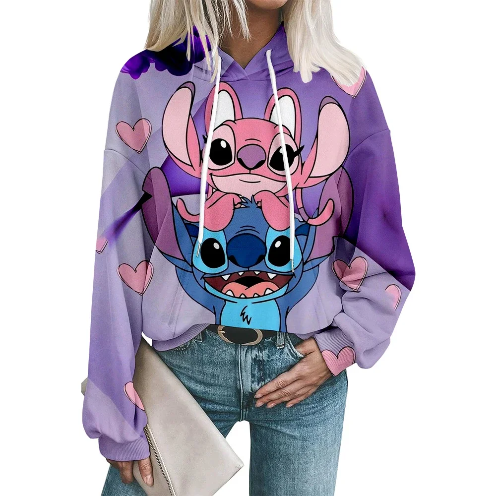 Sweat à capuche de loisirs pour femmes, ample et confortable, imprimé Disney Stitch, manches longues, col rond, pull de rue, nouvelle collection automne hiver