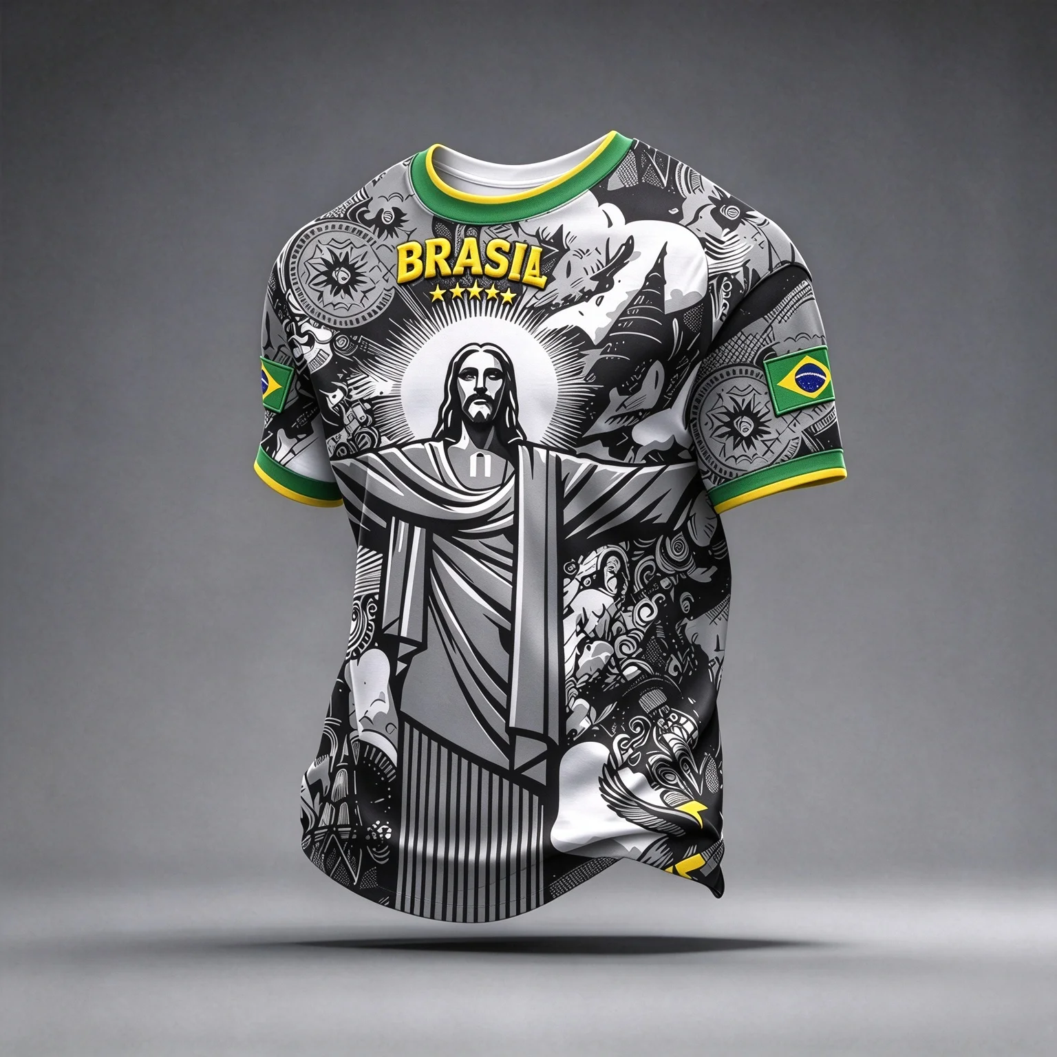 BRASIL Christ Statue Full Print Soccer Fan Jersey, Quick Dry Breathable Unisex Sport Top, Multiple Colors Available