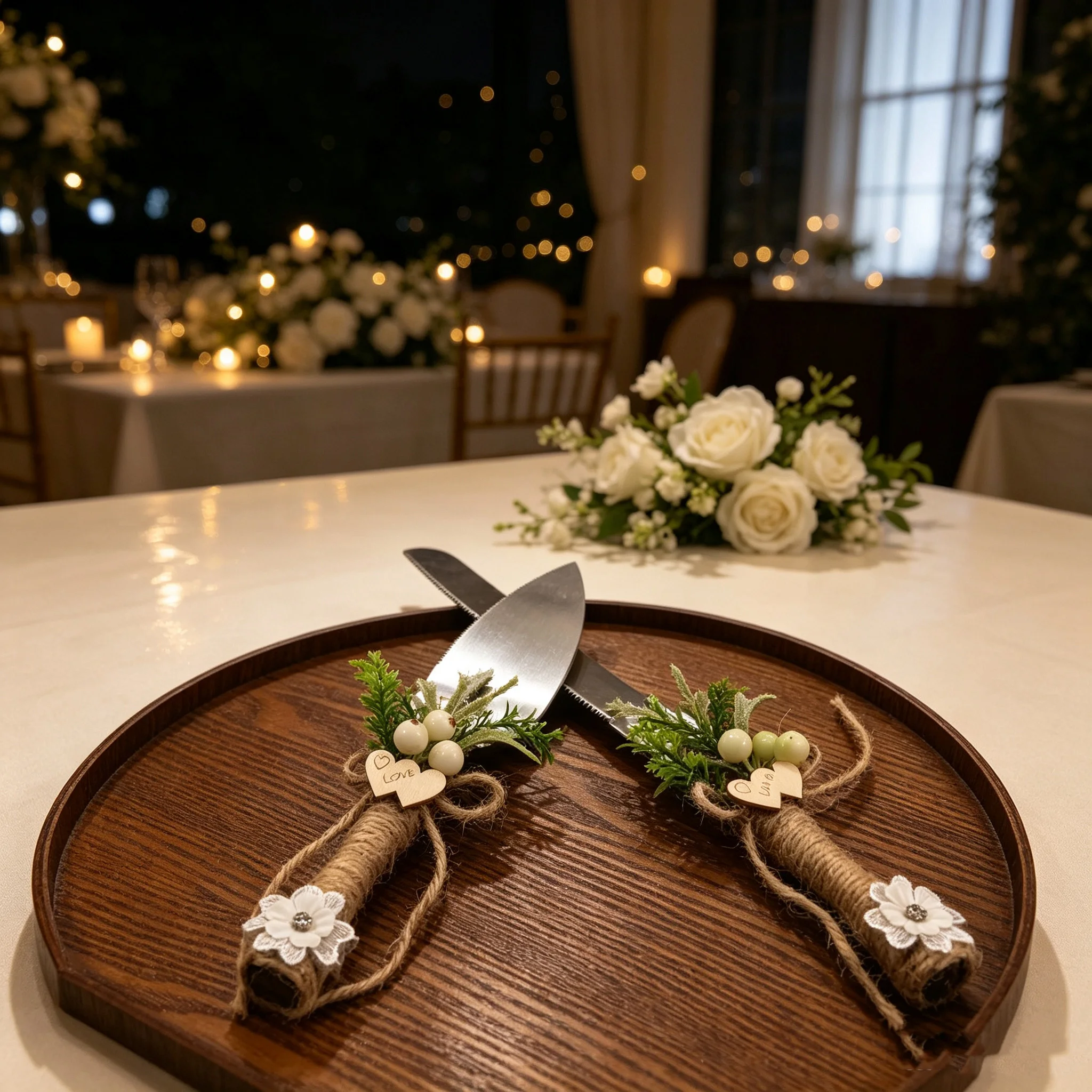 Wedding realistic green plant decoration set of two-piece tableware. Tableware for special occasions.