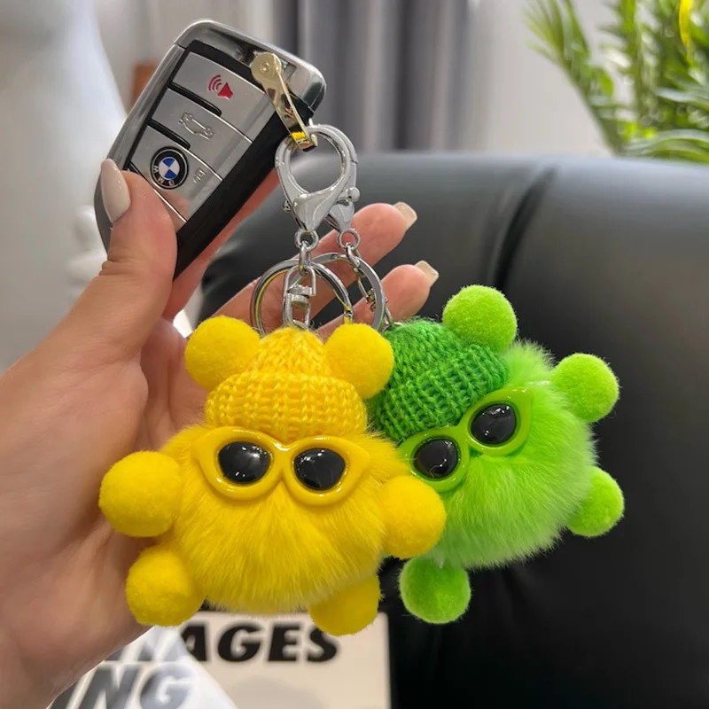 1PCS Faux Fur Soot Sprite Keychain Plush Totoro Bag Charm Cute Cartoon Key Ring for Backpack Purse Gift  keychain