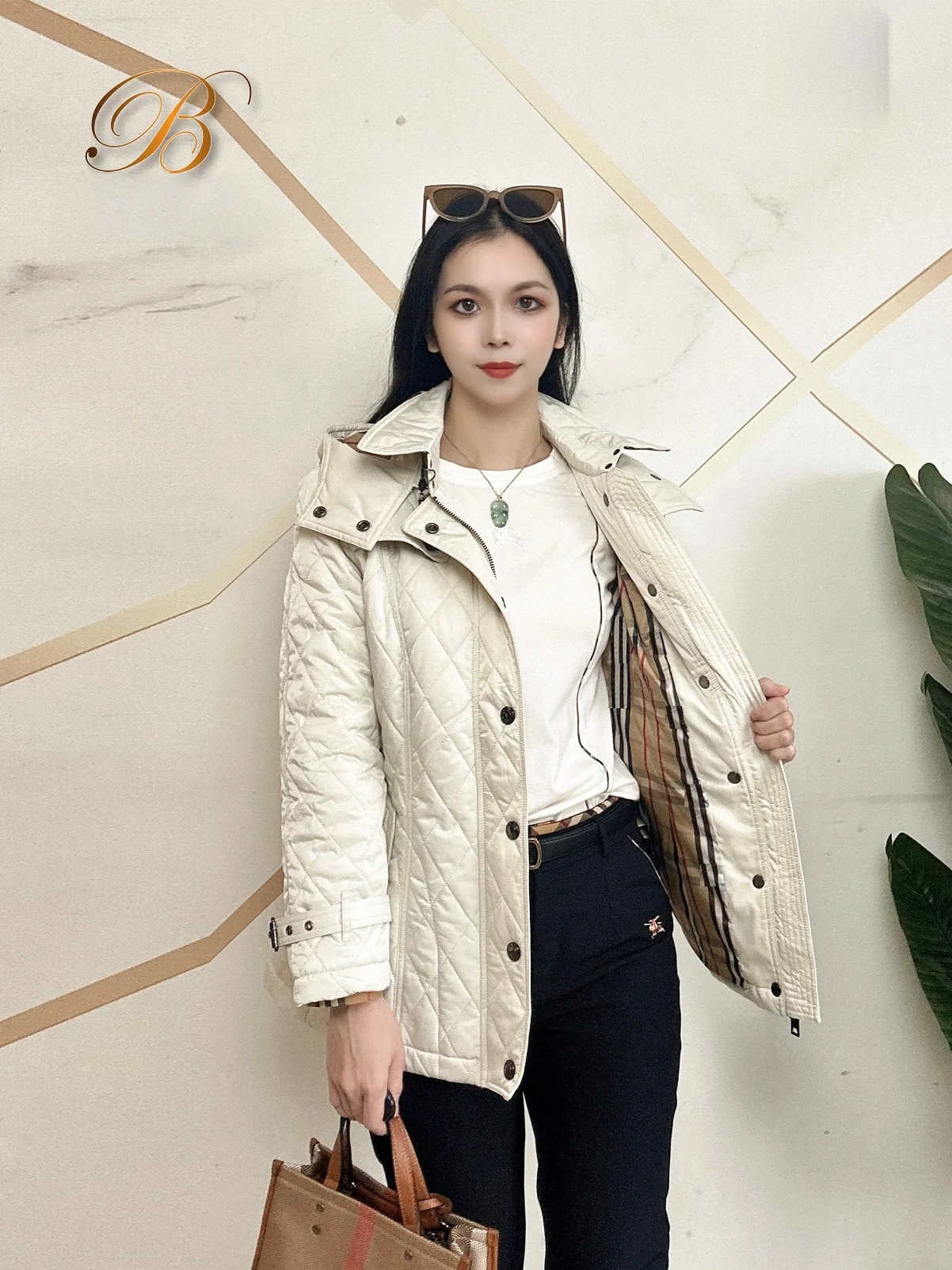 

Новая зимняя женская хлопковая куртка-пальто средней длины с ромбовидной вышивкой, повседневная, универсальная, теплая, модная