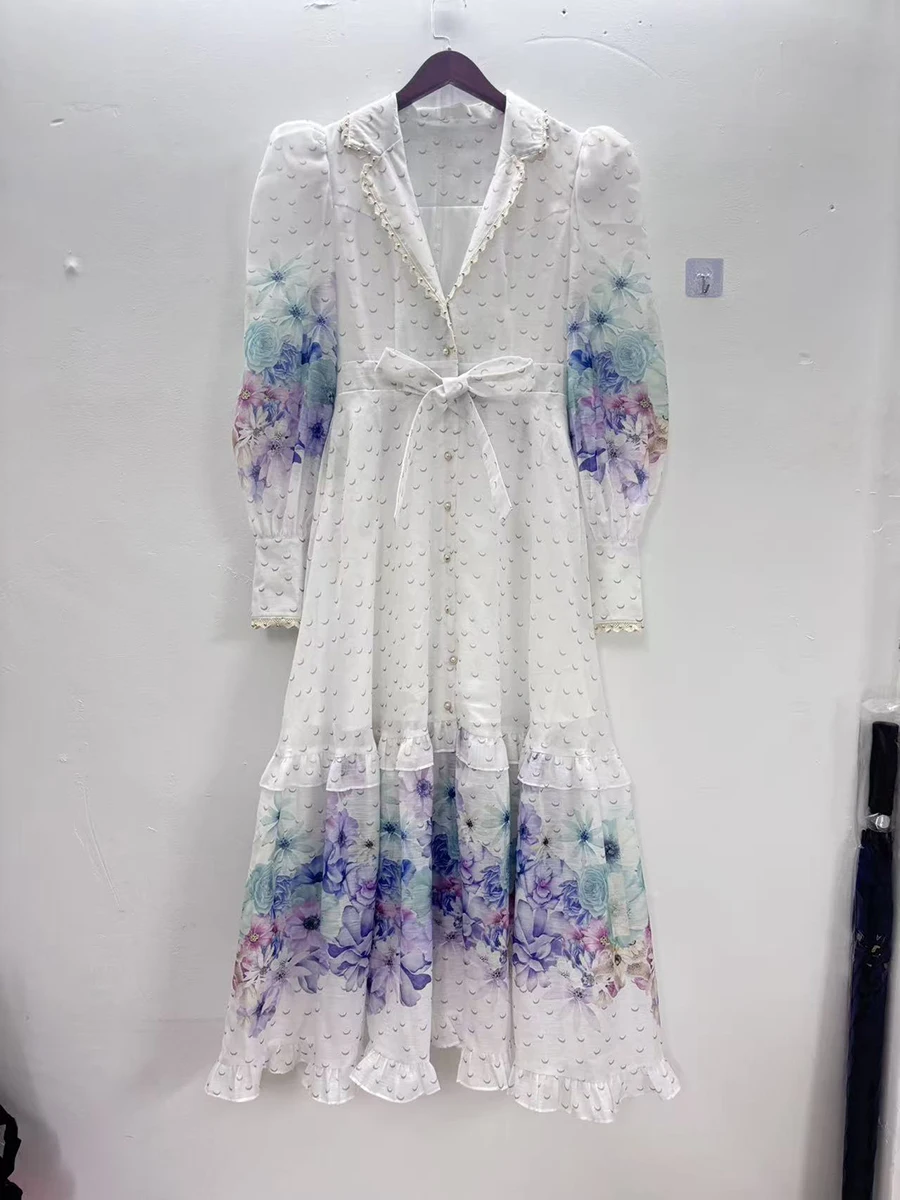 เดรสผ้าโปร่งลายสก็อตสไตล์ฝรั่งเศสย้อนยุค VGH สำหรับผู้หญิง ปกเสื้อแบบปกเชิ้ต คอวี แขนยาว ตัดต่อผ้าหลายชั้น ดีไซน์หรูหรา ยาว สำหรับฤดูใบไม้ร่วง