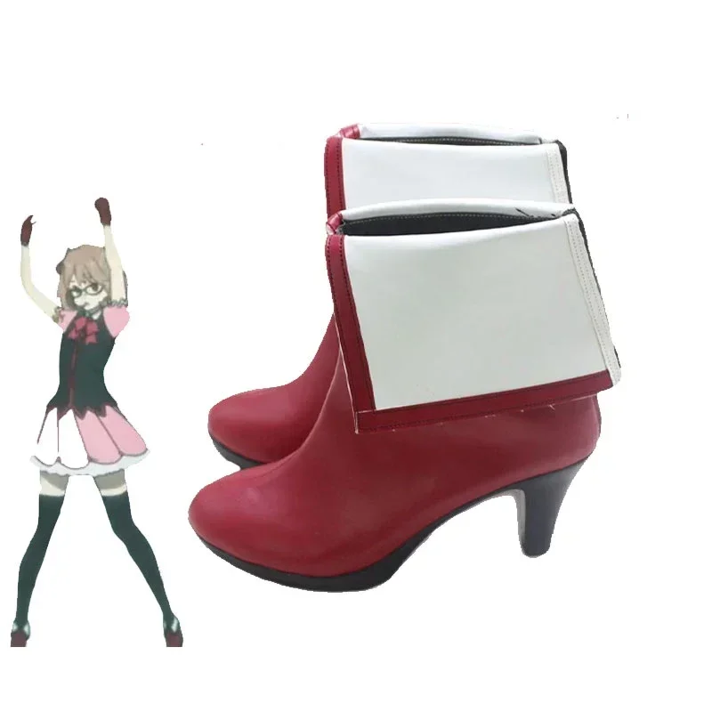 Anime Beyond The Boundary Kuriyama Mirai Cosplay Shoes PU Shoes Halloween Carnival Boots Red High Heels Big Size Custom Made