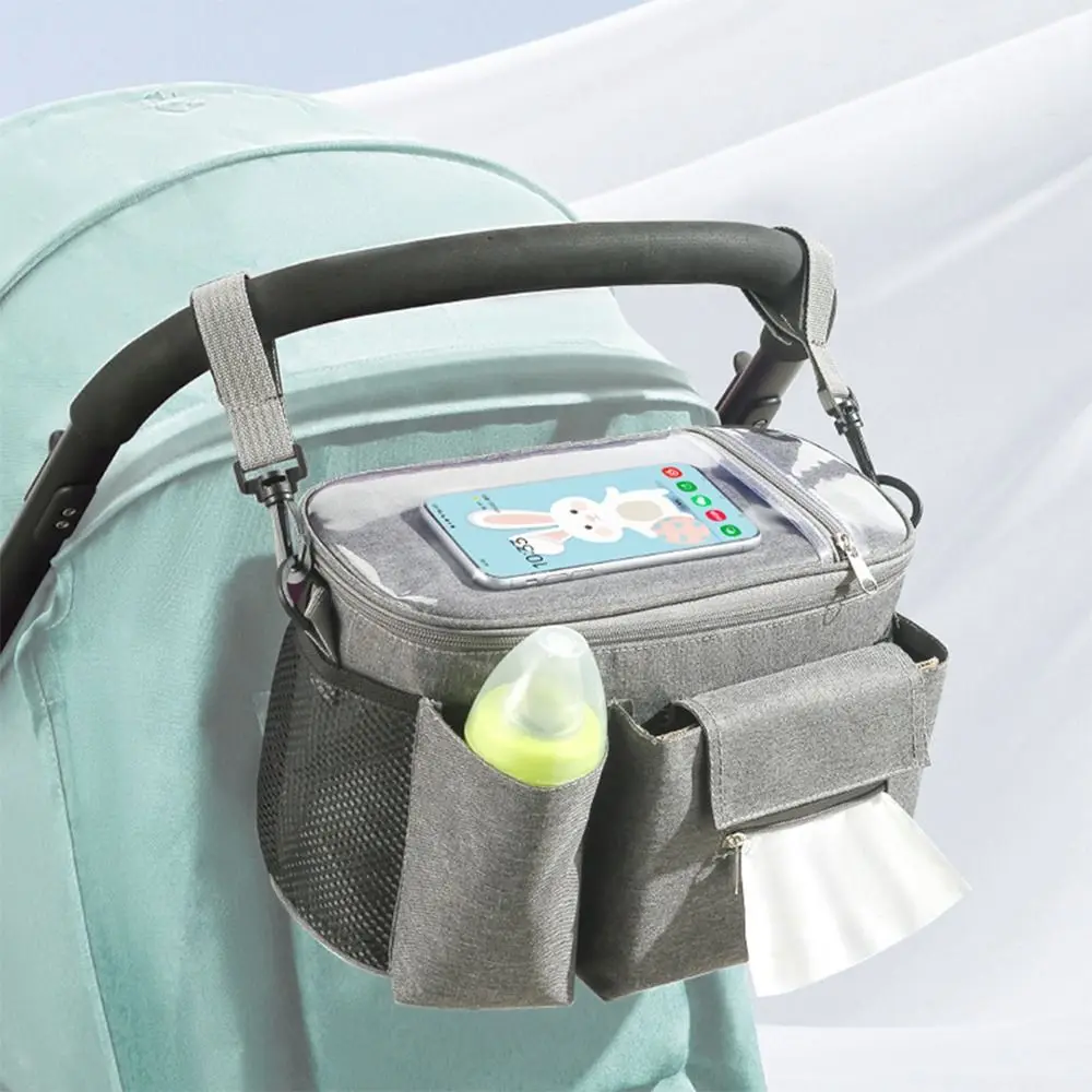 Organizador multifuncional para carrinho de bebê, grande capacidade, pano oxford, bolsa suspensa, armazenamento de mamadeira, à prova d'água