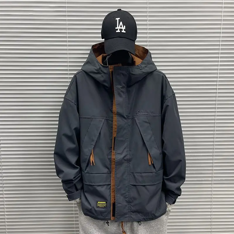 

Loose Large Size Men's Jaet Hooded Outdoor Spring Autumn Casual Workwear Sle Japanese Trend Polyester Fiber Long Sve