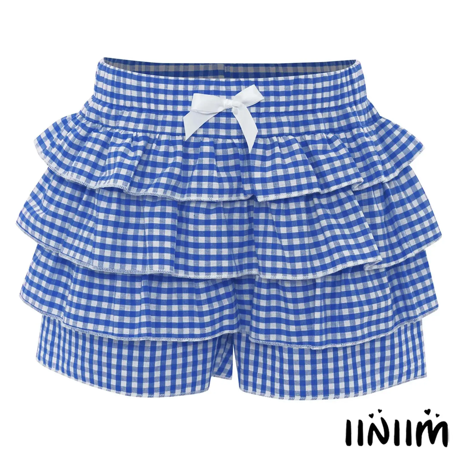

Kids Girls Trendy Plaid Pattern Ruffle Shorts Elastic Waist Cute Bow Fit Bloomers Pants Breathable Soft for Halloween Summer