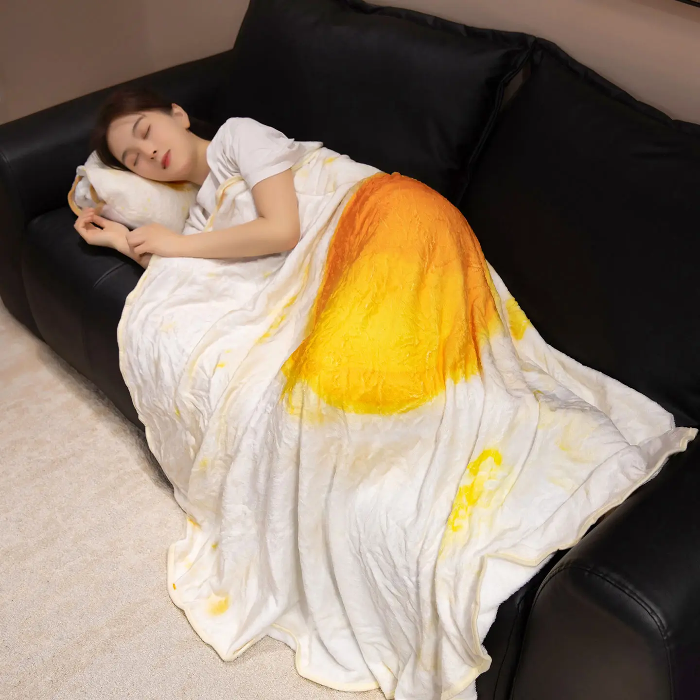 3D Lifelike Plush Chinese Cabbage Watermelon Blanket Simulation Stuffed Poached Egg Throw Pillow with Blanket 2 In 1 Cushion