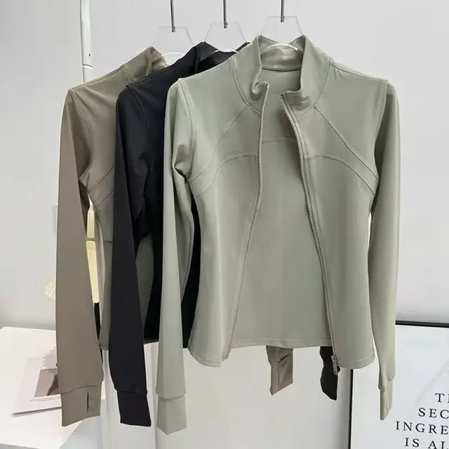 Yoga Suit Women's High-end Standing Collar Long Sleeved Sports Jacket Running Training Fitness Top Windproof Running Suit 4