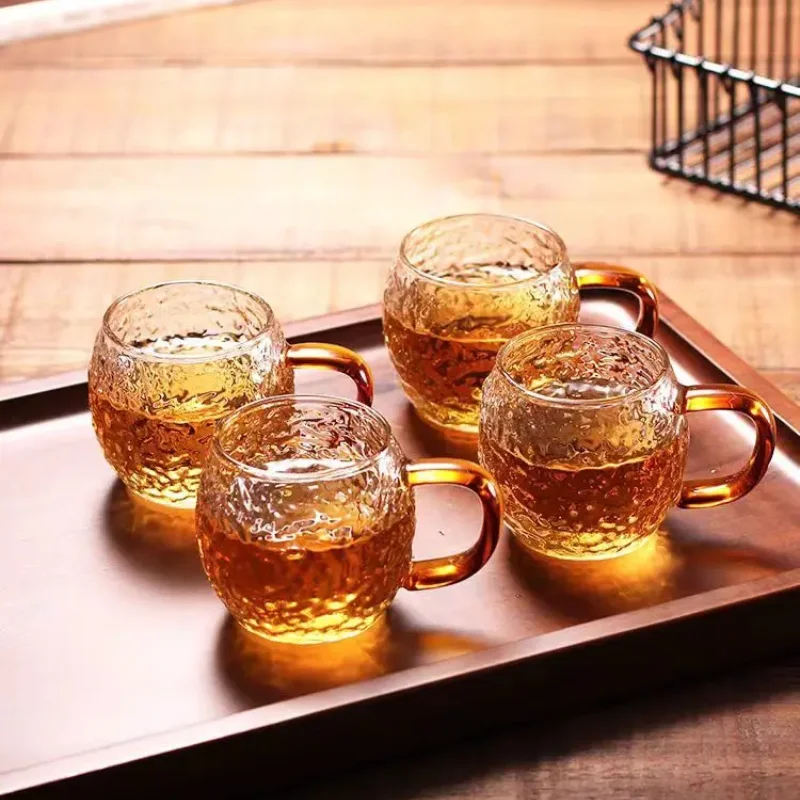 Japanese style heat-resistant 6-piece set, high temperature explosion-proof hammering glass tea cup, borosilicate cup, kitchen