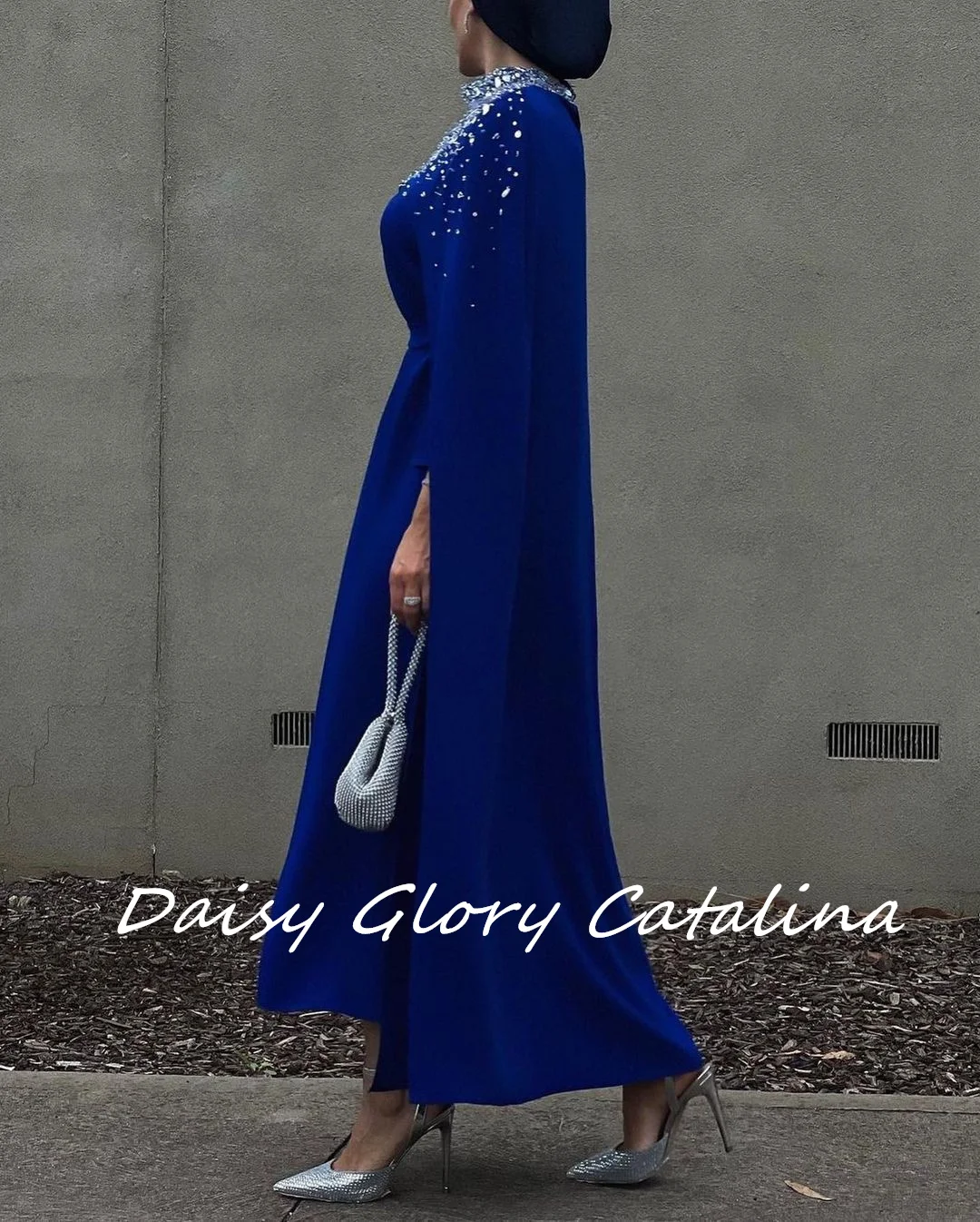 Blue Crystal Evening Dresses Elegant Women Wear Prom Dress Handmade Beaded Wraps Long Sleeves Saudi Arabia Wedding Party Dresses