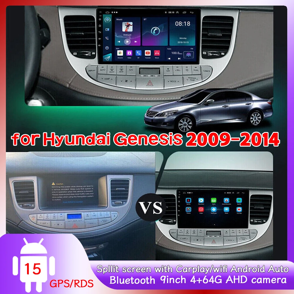 

9inch Car Stereo Radio for Hyundai Genesis 2009-2014 GPS Navi Head Unit with Android15 Carplay Android Auto WiFi Bluetooth