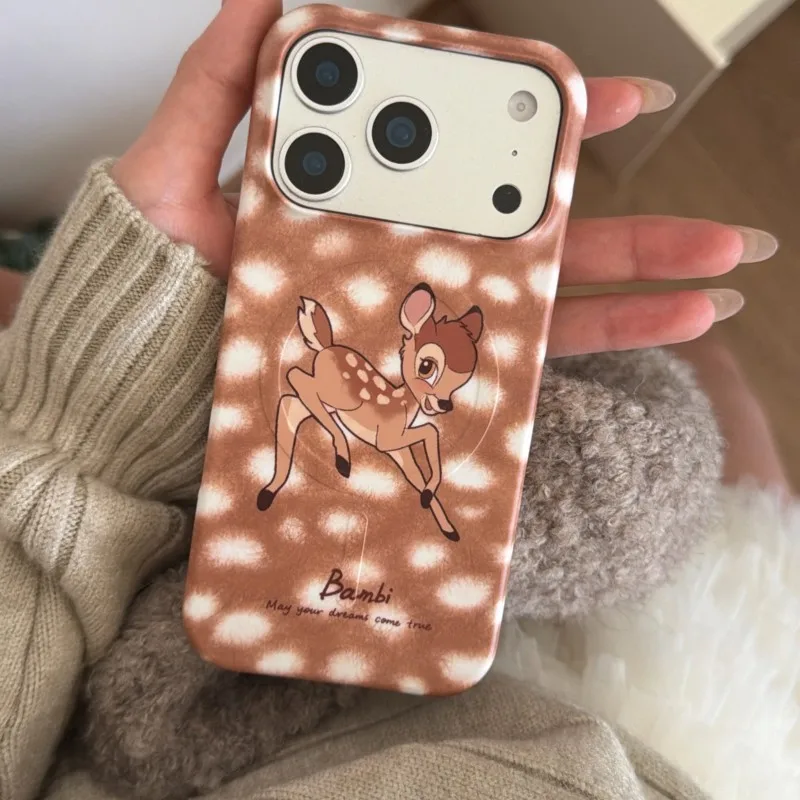 حافظة هاتف كورية لطيفة بامبي مناسبة لهاتف آيفون 17 17pro 17promax 13 14 15 16 Pro Max غطاء خلفي للهاتف بحامل مغناطيسي