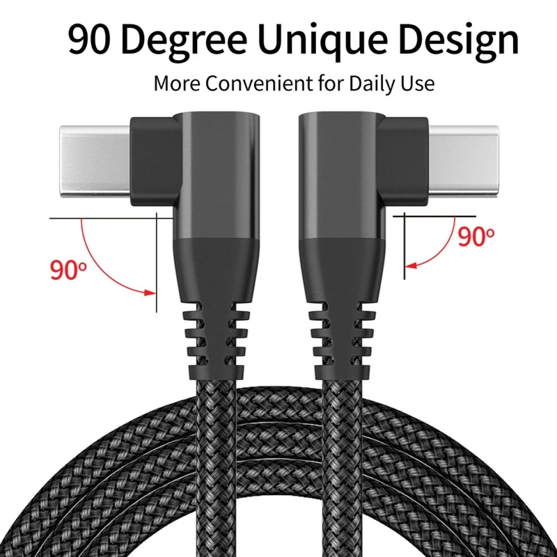 Cable USB C trenzado de ángulo recto, Cable Dual L USB C a C, Cable de carga y transferencia de datos para S10 S9, 90 grados