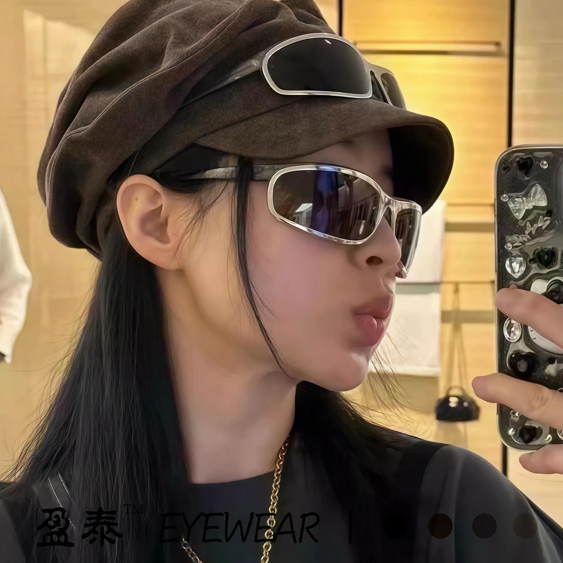 

YK2 Windproof Cat Eye Sunglasses for Women 2024 New Curved Sunglasses Sports Mountaineering Goggles Cool Sun Shades