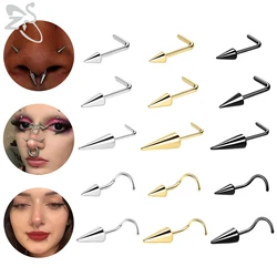 ZS 1 Piece 20G Stainelss Steel Long Spike Nose Stud L/I/S Shapes Nose Piercings Black Gold Color Cone Nostril Piercings 6/8/10MM