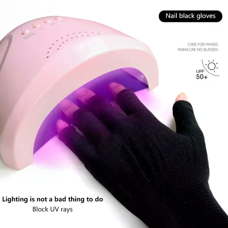 1 par de lâmpada led secador de unhas anti uv preto fino luvas de unhas anti preto uv gel escudo luva sem dedos manicure ferramentas da arte do prego
