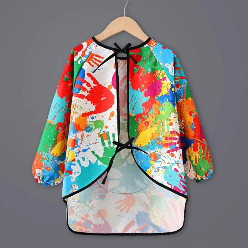 Childrens Drawing Waterproof Dirt Resistant Long Sleeved Cover Kindergarten Drawing Reverse Dressing Baby Eating Bib Baby Apron