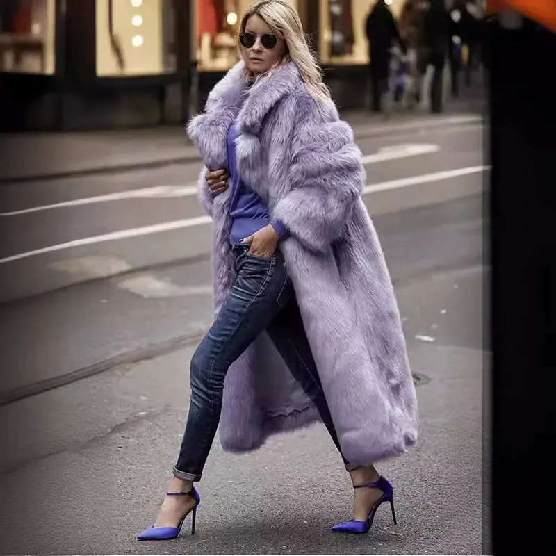 معطف نسائي طويل من الفرو الصناعي معطف Ins Nicki Minaj معطف مكتنز أخضر نيون ملابس خارجية