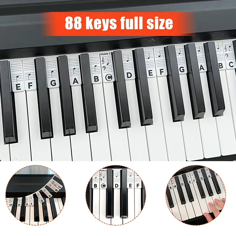 Piano Keyboard Stickers for 88-Key Full Size Silicone Piano Notes Guide For Beginner Reusable