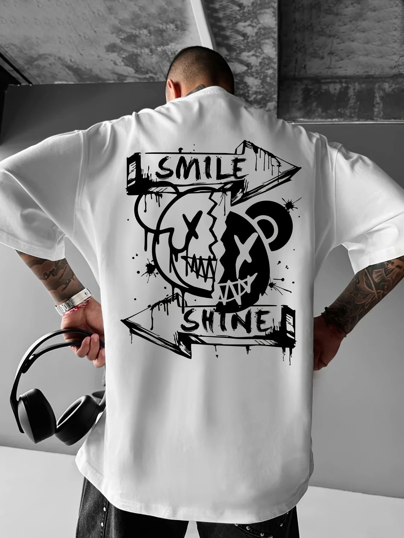 Smile Shine Broken Bear Grafik-Print 100% Baumwolle Herren T-Shirt für Sommer Streetwear Ideal für Edgy Casual Outfits – Detail 3
