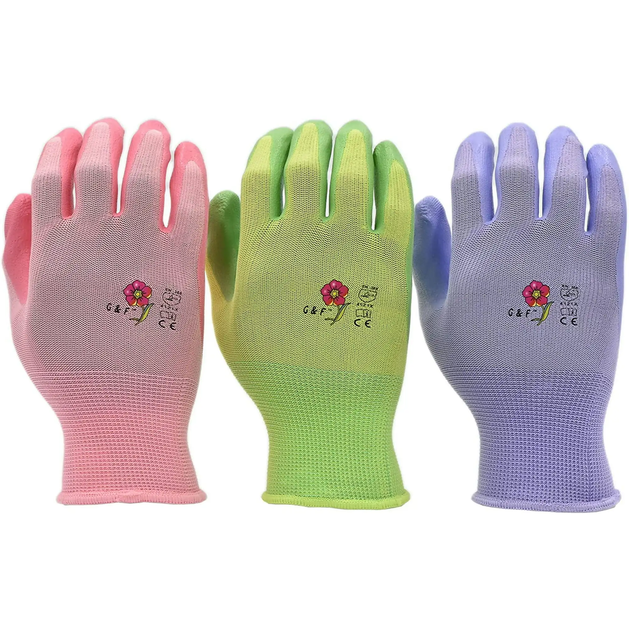 

G & F Products Women's Gardening Gloves: Micro Foam Coating, Large 6 Pairs, 3 Assorted Multicolours