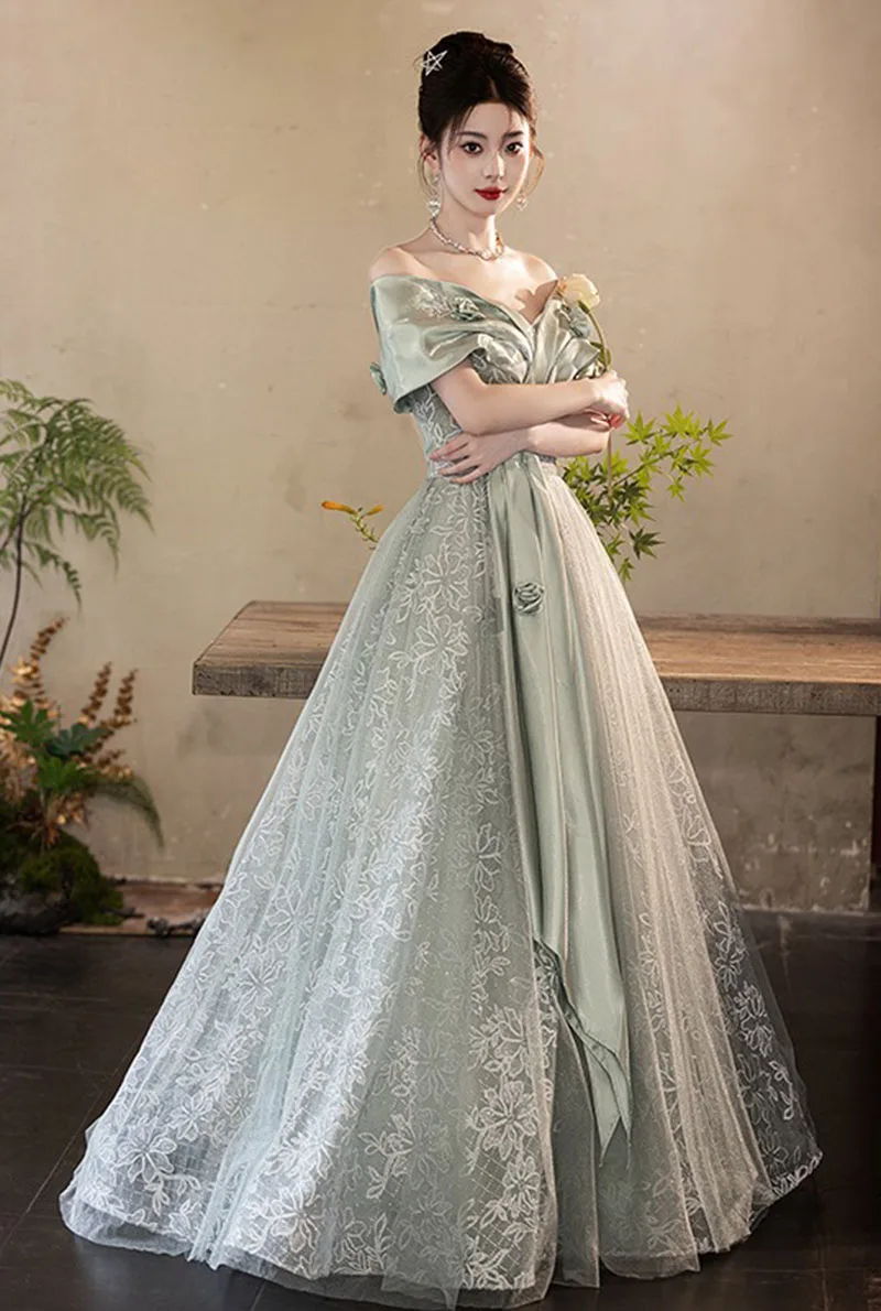 

2025 Luxury Women's Evening Gown Flowing Green Princess Dress With A Magical Aura Elegant Party Dresses