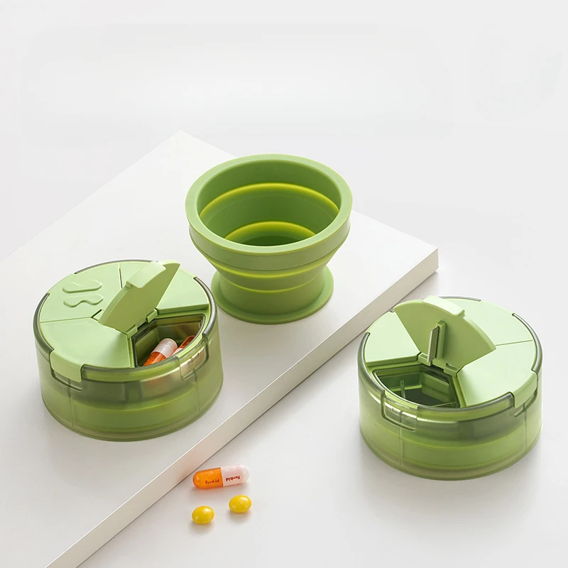 2-In-1 Water Cup Medicine Box With Foldable Water Cup, Four Compartment Packaging Pill Box, Travel Portable Medicine Box