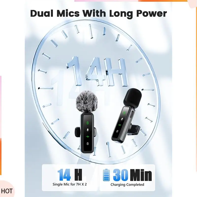 Notícias display LED mini microfone de lapela sem fio, microfone de lapela 3 em 1 para câmera Iphone/Android