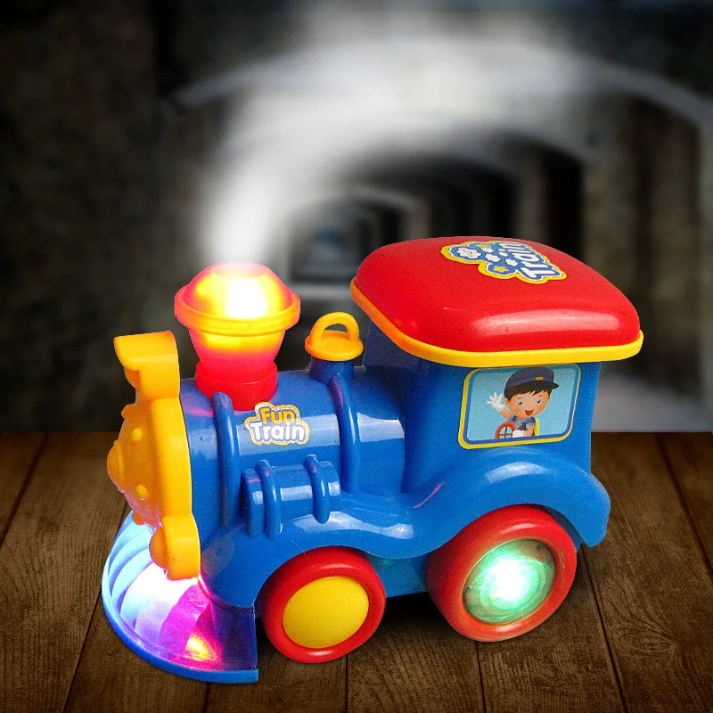 Cartoon Electric Train Spray Flashing Light Music Plastic Car Children Xmas Gifts