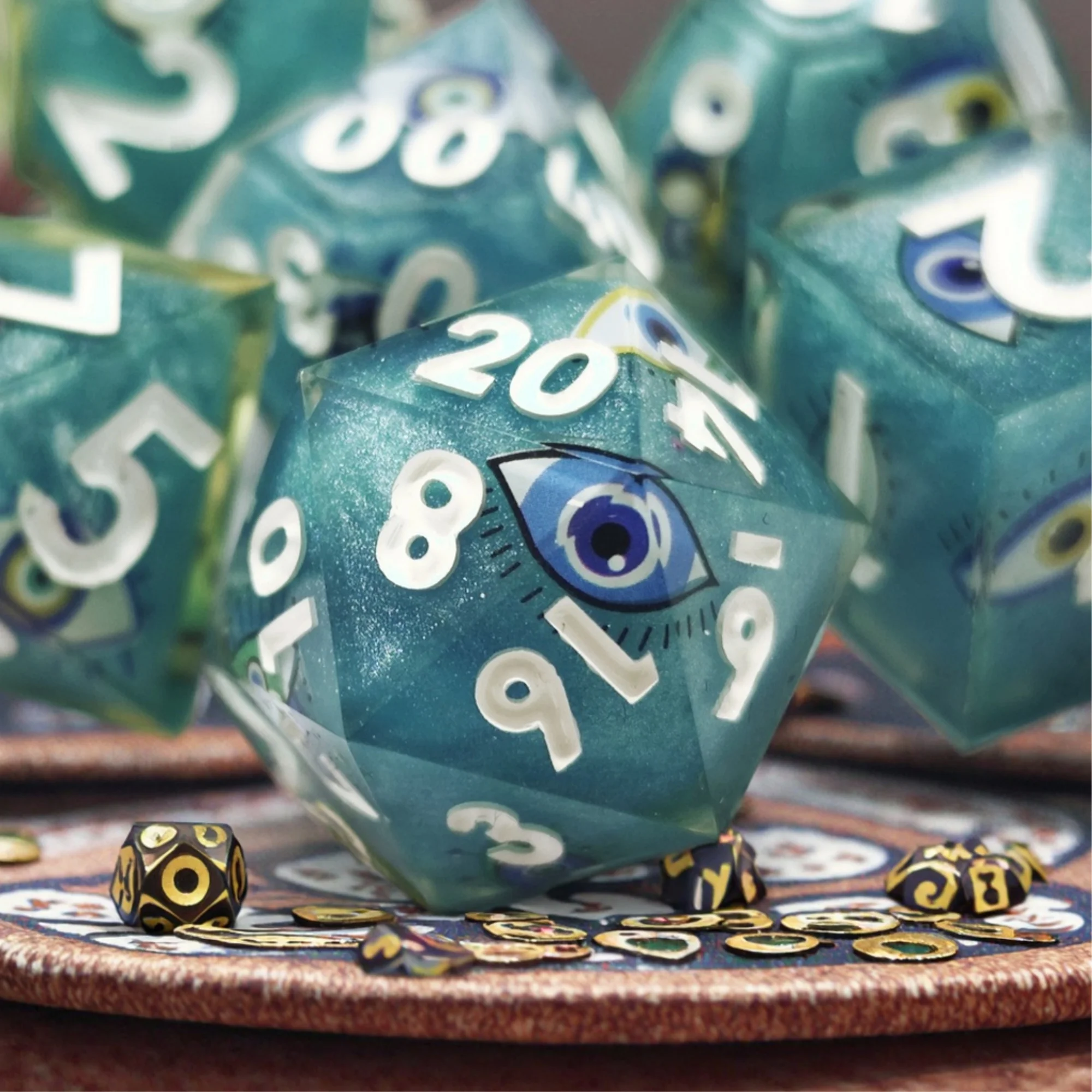 

MINI PLANET DND Dice Set Handmade Resin Dice with Sharp Edges for TRPG Dragon & Dungeon Desktop Game MP46 EYES OF TRUTH Dice D&D