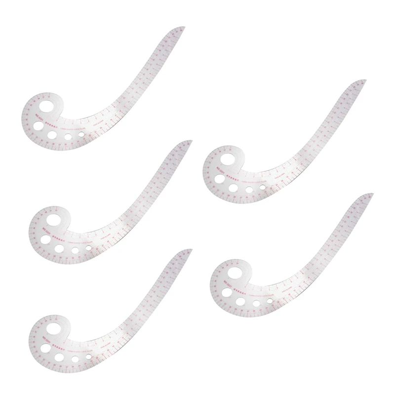5Pcs 11.8 Inch Long Comma Shaped Plastic Transparent French Curve Ruler Spline