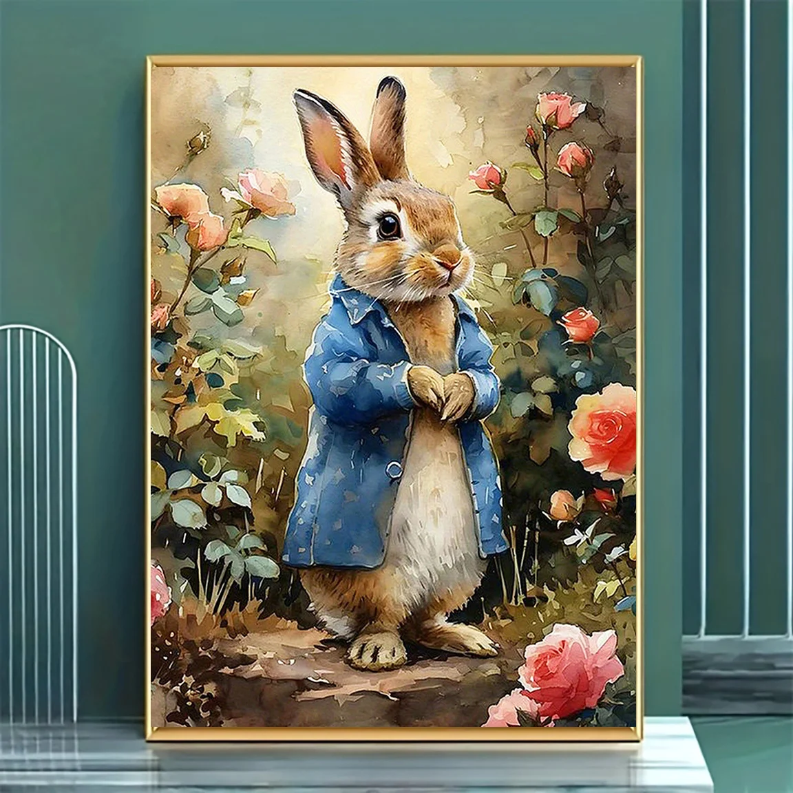 

Elegant Rabbit Canvas Art for Living Room & Bedroom – Light Luxury Decor, 11.81x15.75in Wall Hanging Painting
